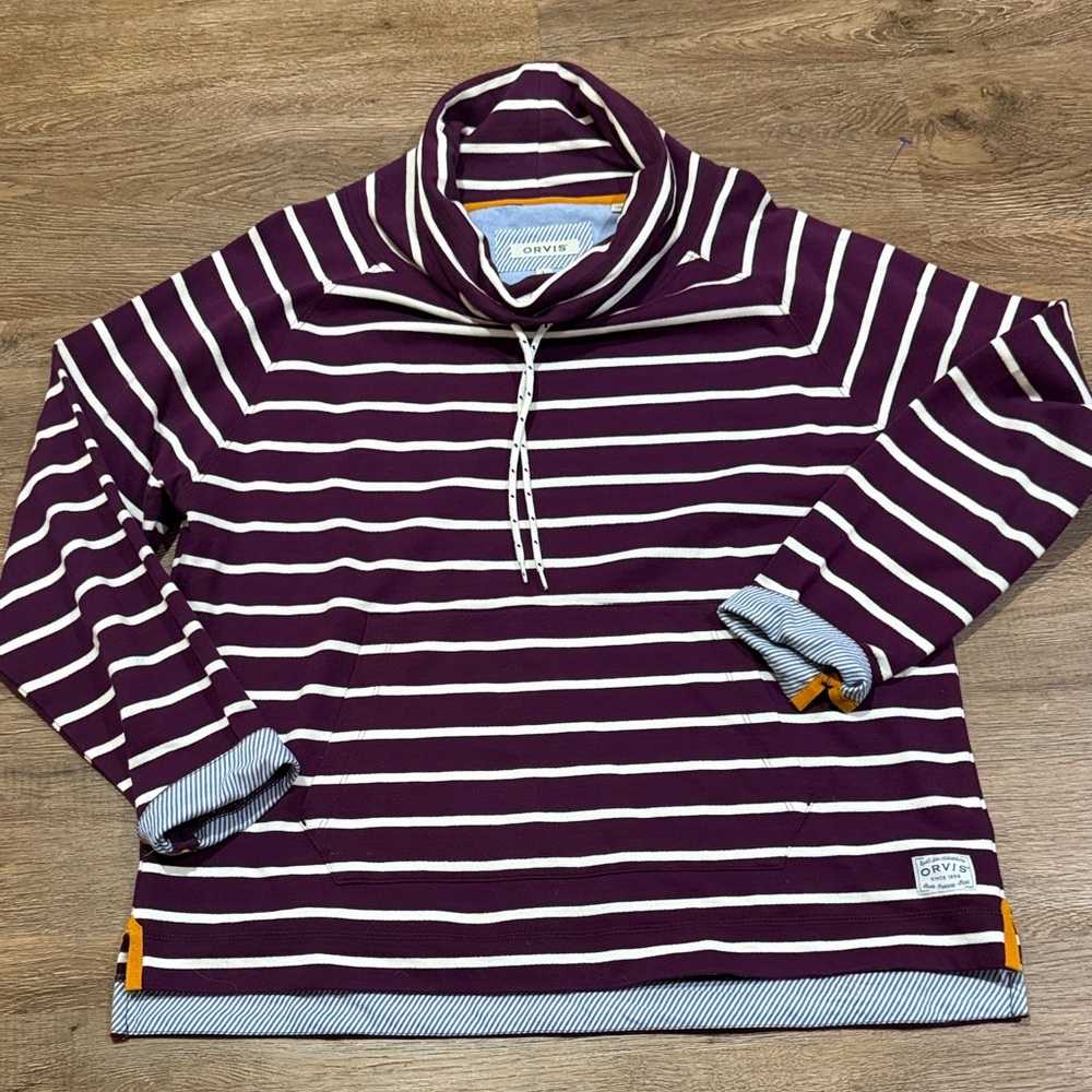 Orvis Burgundy and White Cowl Neck Striped Top